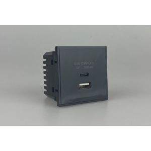 DUSBACB Varilight DataGrid+ Double USB A+C Charger 18 Watts 3600mA Module in Black. Use with Varilight DataGrid Plates