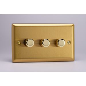 HB23 Varilight V-Dim Series 3 Gang, 1 Way Only 40-250 Watt Dimmer Classic Brushed Brass Effect