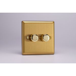 HB2 Varilight V-Dim Series 2 Gang, 1 Way Only 40-250 Watt Dimmer Classic Brushed Brass Effect