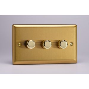 HB43 Varilight V-Dim Series 3 Gang 40-250 Watt Dimmer Classic Brushed Brass Effect