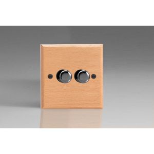 HBE4-BN-S2W Varilight V-Dim Series 2 Gang 40-250 Watt Dimmer Kilnwood Classic Wood Scandic Beech With Iridium Black knobs