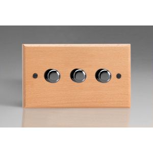 HBE43-BN-S2W Varilight V-Dim Series 3 Gang 40-250 Watt Dimmer Kilnwood Classic Wood Scandic Beech With Iridium Black knobs