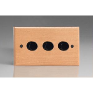 HBE43-RTBK-S2W Varilight V-Dim Series 3 Gang 40-250 Watt Dimmer Kilnwood Classic Wood Scandic Beech With Retro Black Metal knobs