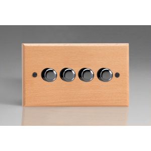 HBE44-BN-S2W Varilight V-Dim Series 4 Gang 40-250 Watt Dimmer Kilnwood Classic Wood Scandic Beech With Iridium Black knobs