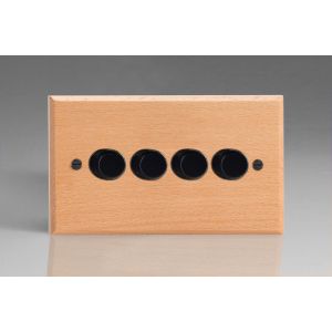 HBE44-RTBK-S2W Varilight V-Dim Series 4 Gang 40-250 Watt Dimmer Kilnwood Classic Wood Scandic Beech With Retro Black Metal knobs