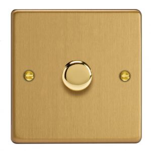 HDE1.BB [WDE1.BB + MTR402] Varilight V-Dim Series 1 Gang, 1 Way Only, 60-400 Watt Dimmer Essential Brushed Brass Finish