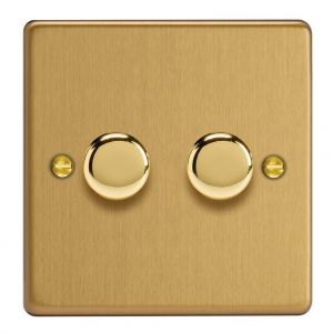 HDE2.BB [WDE2.BB + 2x MTR250] Varilight V-Dim Series 2 Gang, 1 Way Only, 40-250 Watt Dimmer Essential Brushed Brass Finish