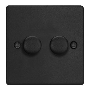 HDE2.MB [WDE2.MB + 2x MTR250] Varilight V-Dim Series 2 Gang, 1 Way Only, 40-250 Watt Dimmer Essential Matt Black Finish