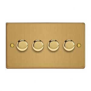 HDE44.BB [WDED4.BB + 4x MTP250] Varilight V-Dim Series 4 Gang 40-250 Watt Dimmer Essential Brushed Brass Finish