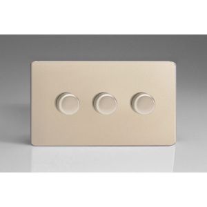 HDN43S [WDND3S + 3x MTP250] Varilight V-Dim Series 3 Gang 40-250 Watt Dimmer Screwless Satin Chrome Effect Finish