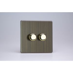 HDY2S.AB Varilight V-Dim Series 2 Gang, 1 Way Only, 40-250 Watt Dimmer Urban Screwless Antique (Brushed) Brass Finish