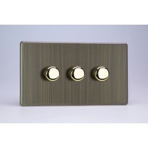 HDY33S.AB Varilight V-Dim Series 3 Gang 60-400 Watt Dimmer Urban Screwless Antique (Brushed) Brass Finish