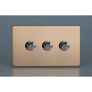 HDY43S.BC [WDYD3S.BC + 3x MTP250] Varilight V-Dim Series 3 Gang 40-250 Watt Dimmer Urban Screwless Brushed Copper Finish