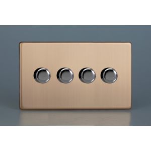 HDY44S.BC [WDYD4S.BC + 4x MTP250] Varilight V-Dim Series 4 Gang 40-250 Watt Dimmer Urban Screwless Brushed Copper Finish