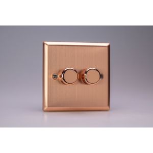 HY2.BC Varilight V-Dim Series 2 Gang, 1 Way Only, 40-250 Watt Dimmer Urban Brushed Copper Effect