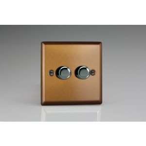 HY2.BZ [WY2.BZ + 2x MTR250] Varilight V-Dim Series 2 Gang, 1 Way Only, 40-250 Watt Dimmer Urban Brushed Bronze Effect