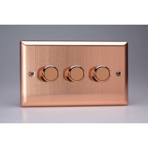 HY23.BC Varilight V-Dim Series 3 Gang, 1 Way Only, 40-250 Watt Dimmer Urban Brushed Copper Effect