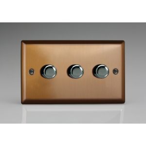 HY23.BZ [WYD3.BZ + 3x MTR250] Varilight V-Dim Series 3 Gang, 1 Way Only, 40-250 Watt Dimmer Urban Brushed Bronze Effect