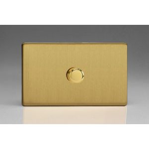 IDBDP1001S [WDBD1S + MIP1000] Varilight V-Plus Series 1 Gang 200-1000 Watt/VA Dimmer Screwless Brushed Brass Effect Finish On a Double Plate