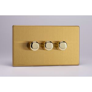 IDBDP303S [WDBD3S + 3x MIP302] Varilight V-Plus Series 3 Gang 40-300 Watt/VA Dimmer Screwless Brushed Brass Effect Finish