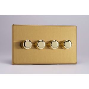 IDBDP304S [WDBD4S + 4x MIP302] Varilight V-Plus Series 4 Gang 40-300 Watt/VA Dimmer Screwless Brushed Brass Effect Finish