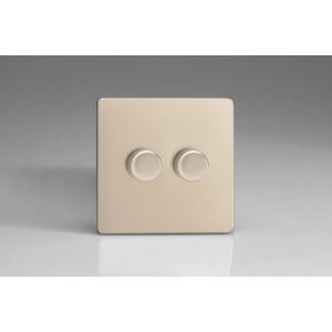 IDNP302S [WDN2S + 2x MIP302] Varilight V-Plus Series 2 Gang 40-300 Watt/VA  Dimmer Screwless Satin Chrome Effect Finish