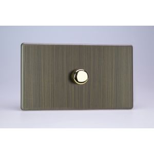 IDYDP1001S.AB Varilight V-Plus Series 1 Gang 200-1000 Watt/VA Dimmer Urban Screwless Antique (Brushed) Brass Finish On a Double Plate