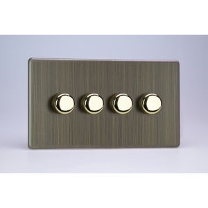 IDYDP304S.AB Varilight V-Plus Series 4 Gang 40-300 Watt/VA Dimmer Urban Screwless Antique (Brushed) Brass Finish