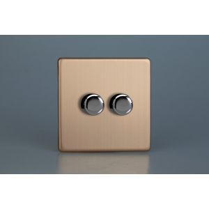 IDYP302S.BC [WDY2S.BC + 2x MIP302] Varilight V-Plus Series 2 Gang 40-300 Watt/VA  Dimmer Urban Screwless Brushed Copper Finish