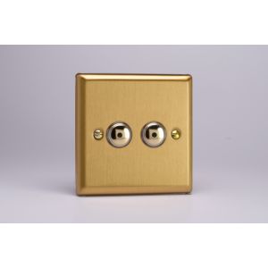 IJBI102 Varilight V-Pro IR Series 2 Gang 0-100 Watts Master Trailing Edge LED Dimmer Classic Brushed Brass Effect