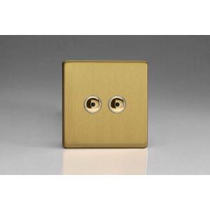 IJDBI102S Varilight V-Pro IR Series 2 Gang 0-100 Watts Master Trailing Edge LED Dimmer Screwless Brushed Brass Effect Finish