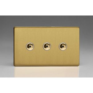 IJDBI103S-SP Varilight V-Pro IR Series 3 Gang 0-100 Watts Master Trailing Edge LED Dimmer Screwless Brushed Brass Effect Finish