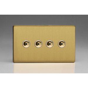 IJDBI104S-SP Varilight V-Pro IR Series 4 Gang 0-100 Watts Master Trailing Edge LED Dimmer Screwless Brushed Brass Effect Finish