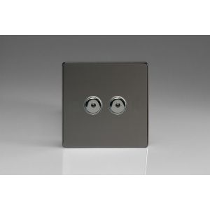 IJDII102S Varilight V-Pro IR Series 2 Gang 0-100 Watts Master Trailing Edge LED Dimmer Screwless Iridium Black (Gloss) Effect Finish