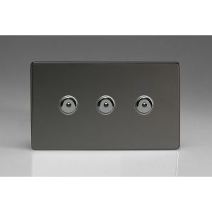 IJDII103S-SP Varilight V-Pro IR Series 3 Gang 0-100 Watts Master Trailing Edge LED Dimmer Screwless Iridium Black (Gloss) Effect Finish