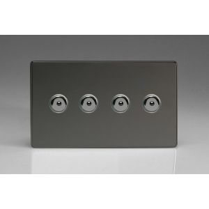 IJDII104S-SP Varilight V-Pro IR Series 4 Gang 0-100 Watts Master Trailing Edge LED Dimmer Screwless Iridium Black (Gloss) Effect Finish