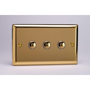 IJVI103-SP Varilight V-Pro IR Series 3 Gang 0-100 Watts Master Trailing Edge LED Dimmer Classic Victorian Polished Brass Coated