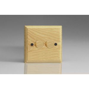 JAP2-S2W Varilight V-Pro Series 2 Gang 0-120W Trailing Edge LED Dimmer Kilnwood Classic Wood Ash With Wood Knobs