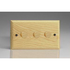 JAP3-S2W Varilight V-Pro Series 3 Gang 0-120W Trailing Edge LED Dimmer Kilnwood Classic Wood Ash With Wood Knobs