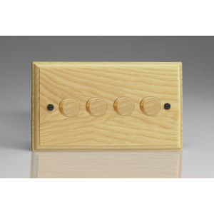 JAP4-S2W Varilight V-Pro Series 4 Gang 0-120W Trailing Edge LED Dimmer Kilnwood Classic Wood Ash With Wood Knobs