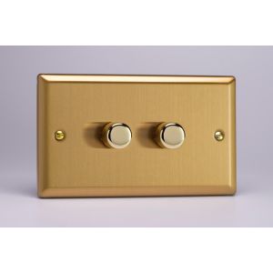 JBDP602 Varilight V-Pro High Power Series 2 Gang 0-300W Trailing Edge LED Dimmer Classic Brushed Brass Effect