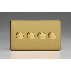 JDBDM104S Varilight V-Pro Smart Series Master Dimmer (non WIFI) 4 Gang 0-120W Trailing Edge LED Screwless Brushed Brass Effect Fnish