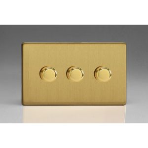 JDBDS3S Varilight V-Pro Smart Series 3 Gang Companion Controller (For Both Supla WiFi and Non-WiFi) use only with a Smart Master to create Multi-Way Dimming, Screwless Brushed Brass Effect Fnish