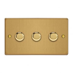 JDEDM103.BB Varilight V-Pro Smart Series Master Dimmer (non WIFI) 3 Gang 0-120W Trailing Edge LED Essential Brushed Brass Finish