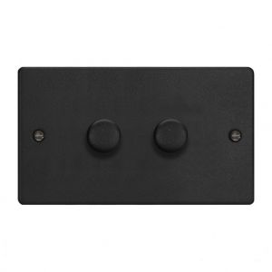 JDEDP602.MB [WDED2.MB + 2x MJP300] Varilight V-Pro High Power Series 2 Gang 0-300W Trailing Edge LED Dimmer Essential Matt Black Finish