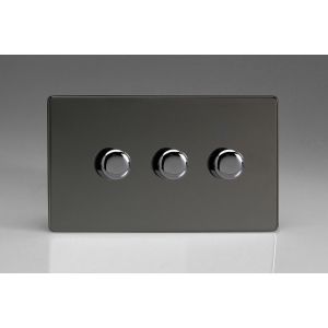 JDIDM103S Varilight V-Pro Smart Series Master Dimmer (non WIFI) 3 Gang 0-120W Trailing Edge LED Screwless Iridium Black (Gloss) Effect Finish