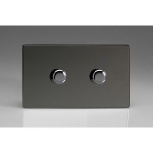 JDIDP602S [WDID2S + 2x MJP300] Varilight V-Pro High Power Series 2 Gang 0-300W Trailing Edge LED Dimmer Screwless Iridium Black (Gloss) Effect Finish