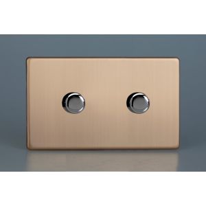 JDYDP602S.BC [WDYD2S.BC + 2x MJP300] Varilight V-Pro High Power Series 2 Gang 0-300W Trailing Edge LED Dimmer Urban Screwless Brushed Copper Finish