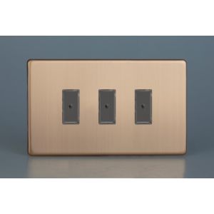 JDYE103S.BC [XDYPGY3S.BC + 3x GJE100I] Varilight V-Pro Multi Point Remote (MPR) Series 3 Gang 0-100 Watts Multi Point Remote Master LED Dimmer Urban Screwless Brushed Copper Finish