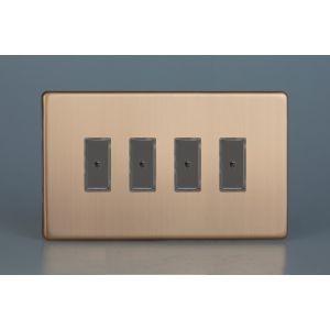 JDYE104S.BC [XDYPGY4S.BC + 4x GJE100I] Varilight V-Pro Multi Point Remote (MPR) Series 4 Gang 0-100 Watts Multi Point Remote Master LED Dimmer Urban Screwless Brushed Copper Finish